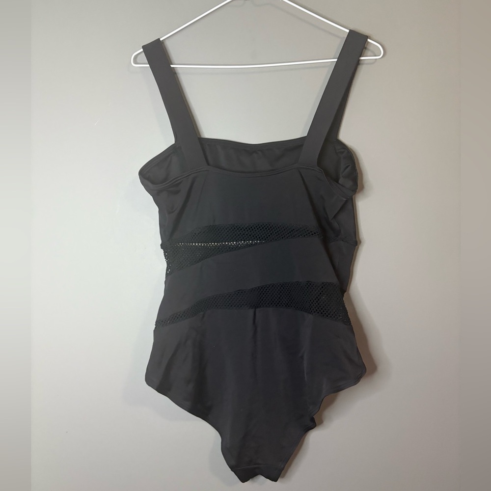 DKNY Black Mesh Panel One Piece Swimsuit | Size 14 | Chic Cutout - Picture 5 of 9